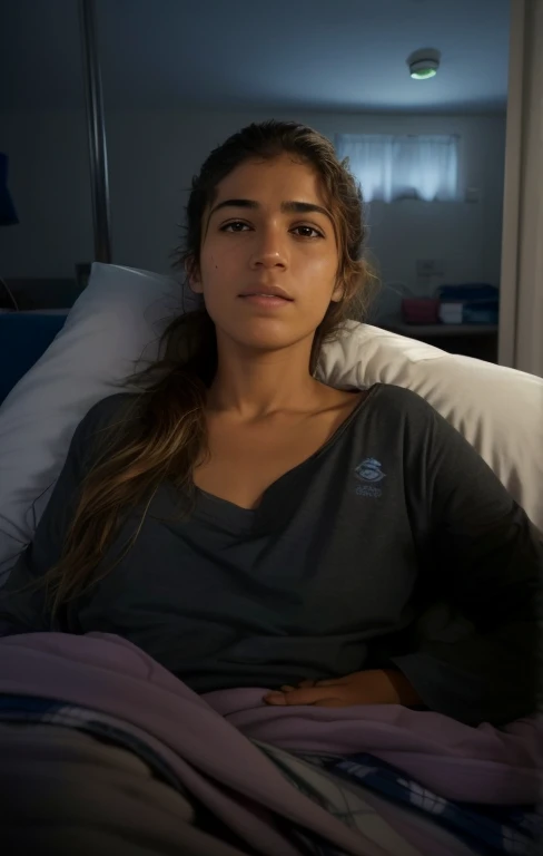 mulher arafa deitada na cama com um cobertor e um controle remoto, someone in home sits in bed, someone sits in bed, em leito hospitalar, filme ainda de um cansado, sentado em uma cama, fernanda suarez, no hospital em vestido de paciente, sentado na cama, sentada em sua cama, Alana Fletcher, Malika Favre, mal iluminado