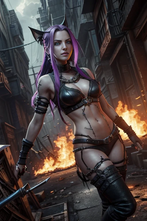 ((Best quality)), ((masterpiece)), (highly detailed:1.3), 3D, arcane style,In the dark and gritty dystopian city Piltover, plagued by violence and divided into two opposing factions, a young prodigy named Jinx emerges. Having endured unimaginable loss and abandonment, she has embraced a life of chaos and destruction. Known for her inventive and explosive abilities, Jinx becomes an icon of rebellion against the oppressive forces controlling the city. However, haunted by guilt and battling inner demons, she must confront her past and decide whether to continue down the path of anarchy or seek redemption amidst the turmoil. Explore the journey of Jinx as she navigates a treacherous world, fighting for survival, unraveling secrets, and discovering the true meaning of her twisted existencechaos reigns supreme, and at the heart of it all is Jinx, the embodiment of unpredictability. Delve deep into the twisted mind of Jinx, exploring the origins of her madness and the driving force behind her destructive nature. Unveil the moments that shaped her into the deranged and iconic character we know. Take us on a wild journey through the vibrant streets of Piltover and the grim underbelly of Zaun as Jinx wreaks havoc with her explosive arsenal. Can redemption ever find its way into Jinx's fractured soul? Or will she forever dance on the edge of sanity, embracing the chaos that fuels her very existence? The fate of Arcane hangs in the balance as Jinx's path intertwines with unlikely allies and formidable foes. Ignite your imagination and paint a vivid portrait of Jinx's twisted psyche, capturing the essence of her madness and the untamed spirit that defines her,HDR (High Dynamic Range),Ray Tracing,NVIDIA RTX,Super-Resolution,Unreal 5,Subsurface scattering,PBR Texturing,Post-processing,Anisotropic Filtering,Depth-of-field,Maximum clarity and sharpness,Multi-layered textures,Albedo and Specular maps,Surface shading,Accurate simulation of light-material interaction,Perfect proportion