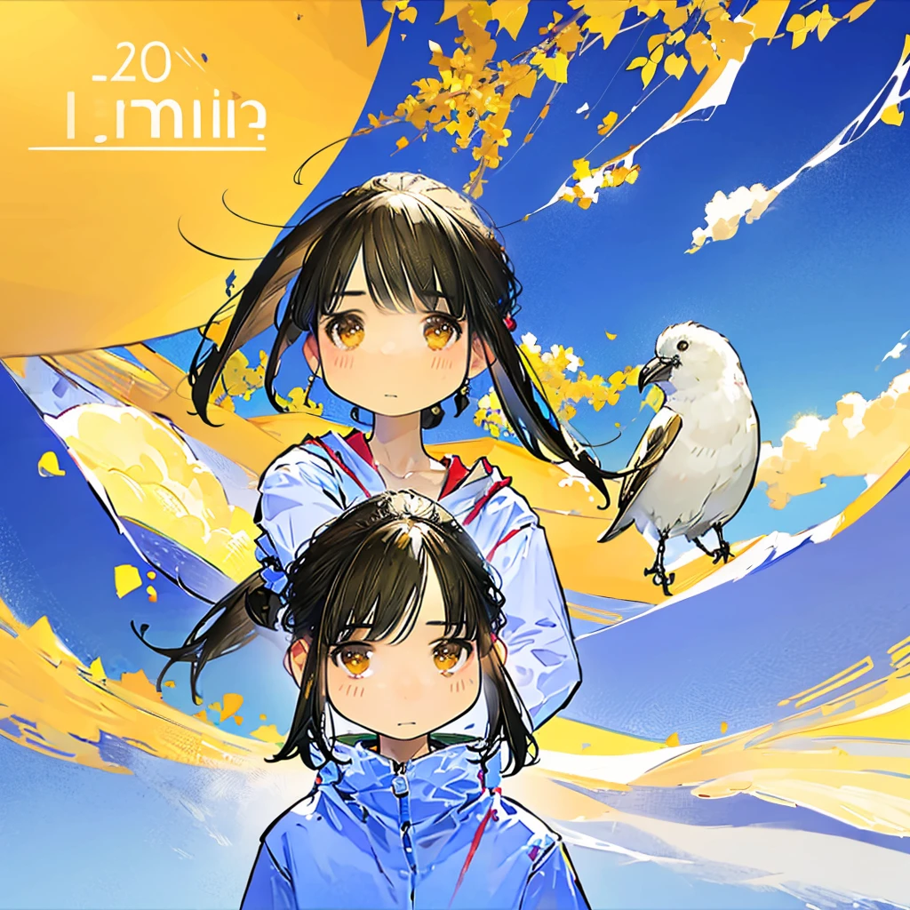 relaxing style, Warm atmosphere, masterpiece, best quality, ultra detailed beautiful face and eyes, girl with, Anime style, (A girl looking at the sky feeling refreshed by the pleasant wind and beautiful sky), springtime, sitting, A small bird is flying, suns, wildflowers, during a long journey, break, rivulets, small bridge, Relaxed smile