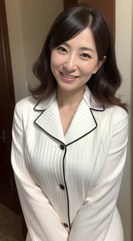 masutepiece,Best Quality, (Maam. clerk:1), ((Portrait:1.3)), cross arms, Smile,The temptation of deep V-neck pajamas,Long legs,Skin hyper detail,Clear pores,in a panoramic view,Beautiful young Japanese woman over 50 years old in big butt stockings, Perfect face, Fantastic appearance, (detailed facial features), Clean and nice face、Longhaire、