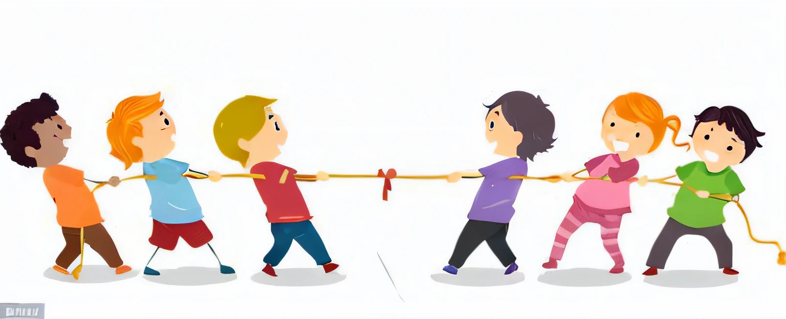 Illustration of children pulling a rope together, illuminations, illuminations, Polished : :, Image of a, art illustration, Competition wins, User photo, drawn image, people fighting, by Lisa Milroy, artistation render, colorful illustrations, Ingrida Kadaka, author:dora crusade, contest, artistic rendition