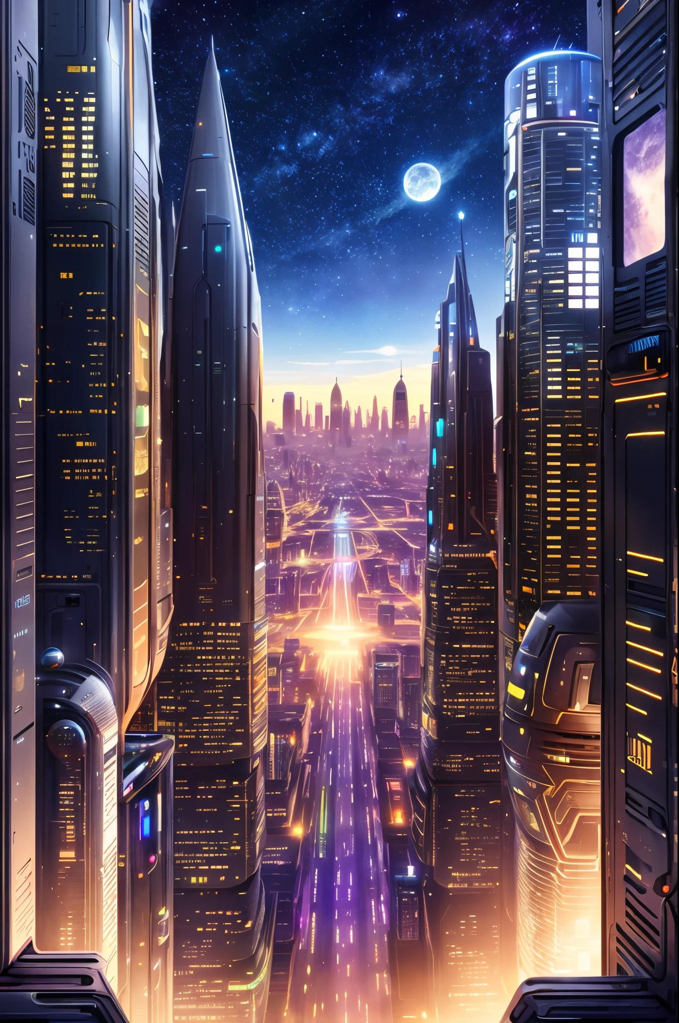 Futuristic city with view of moon and distant planets,In a fantasy sci-fi city,Future city background,Future city background,Beautiful city of the future,A vision of the city of the future,Future cityscape,sci fi city,Future cityscape,in a futuristic city,sci fi city,in a futuristic cyberpunk city,The city of the future