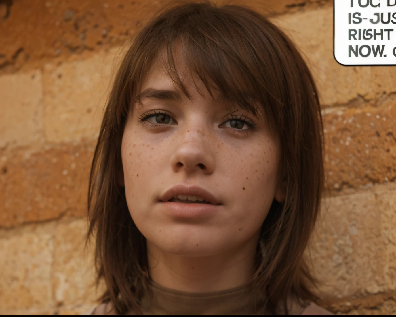 Woman, many freckles, sad
