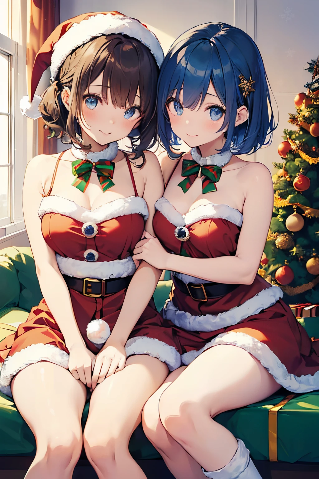 mastute piece,Best Quality,insanely detailed,8k cg,nsfw,
2girls,line up in a row,side by side,((2girls same Santa girl:1.4),breast out,no bra,no panties),blush,shy,ecstasy face,gasping,trembling,red hair,perfect breasts,perfect nipples,open mouth,
room,on the bed,Christmas:1.4,