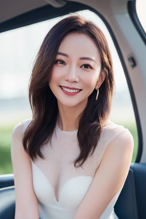 clothed、(Photo Real:1.4)、(hyper realisitic:1.4)、(realisitic:1.3)、
(Smoother lighting:1.05)、(Improved lighting quality in movies:0.9)、32K、
1girl in、40 year old girl、Realistic lighting、back lighting、Facial light、raytrace、(Brightening light:1.2)、(Increase quality:1.4)、
(Top quality real texture skins:1.4)、finely eye、finerly detailed face、
(Tired and sleepy and smiling)、(laughingly)、close up of face、White sheer dress、
(Mood up the body line:1.1)、(Improve skin texture:1.1)