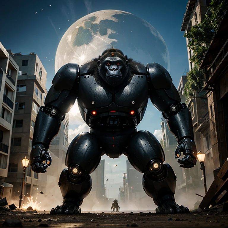 Robotic monsters fighting giant gorillas