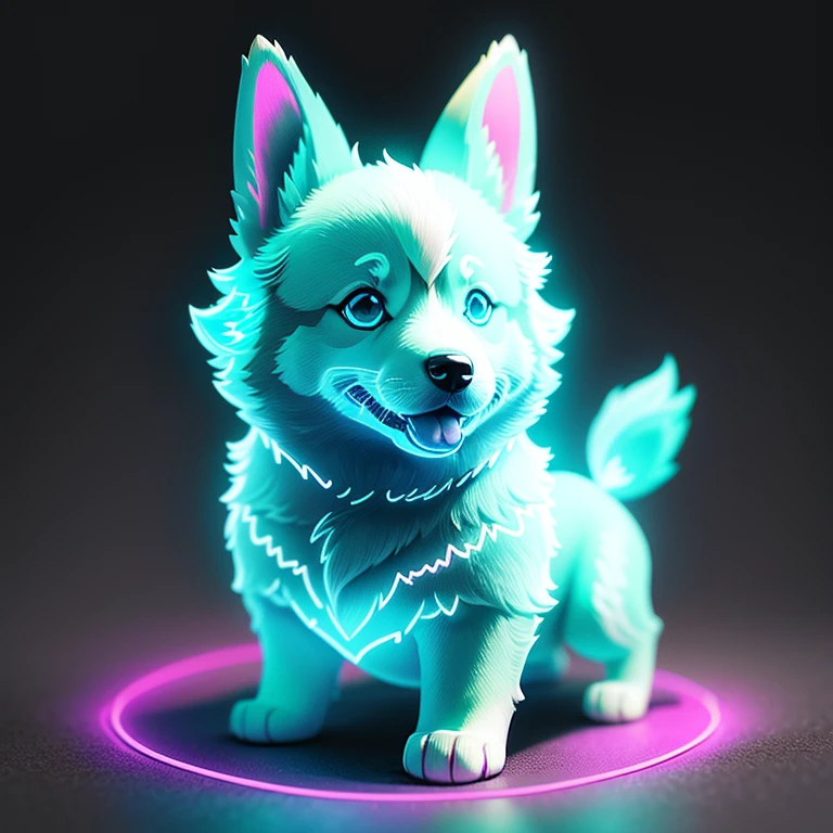 Welsh Corgi made from mesh turquoise colour neon light outline, embossed effect, highly detailed, ultra sharp resolution