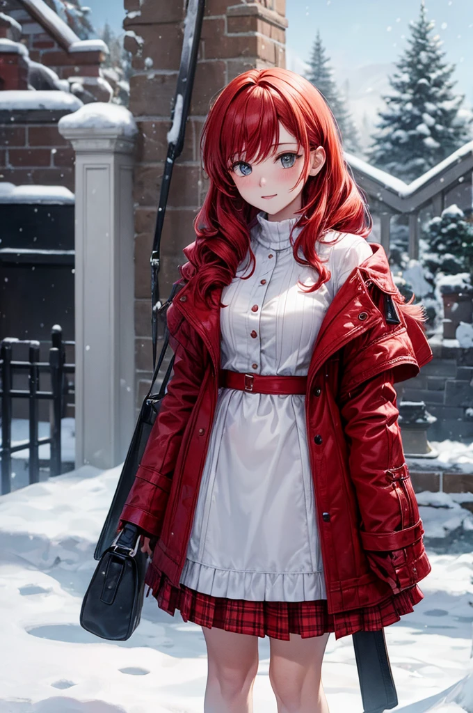 One woman and one man with red hair stood together in the snow.