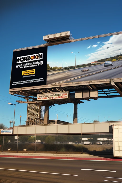 freeway，advertising billboard，Bright sky
