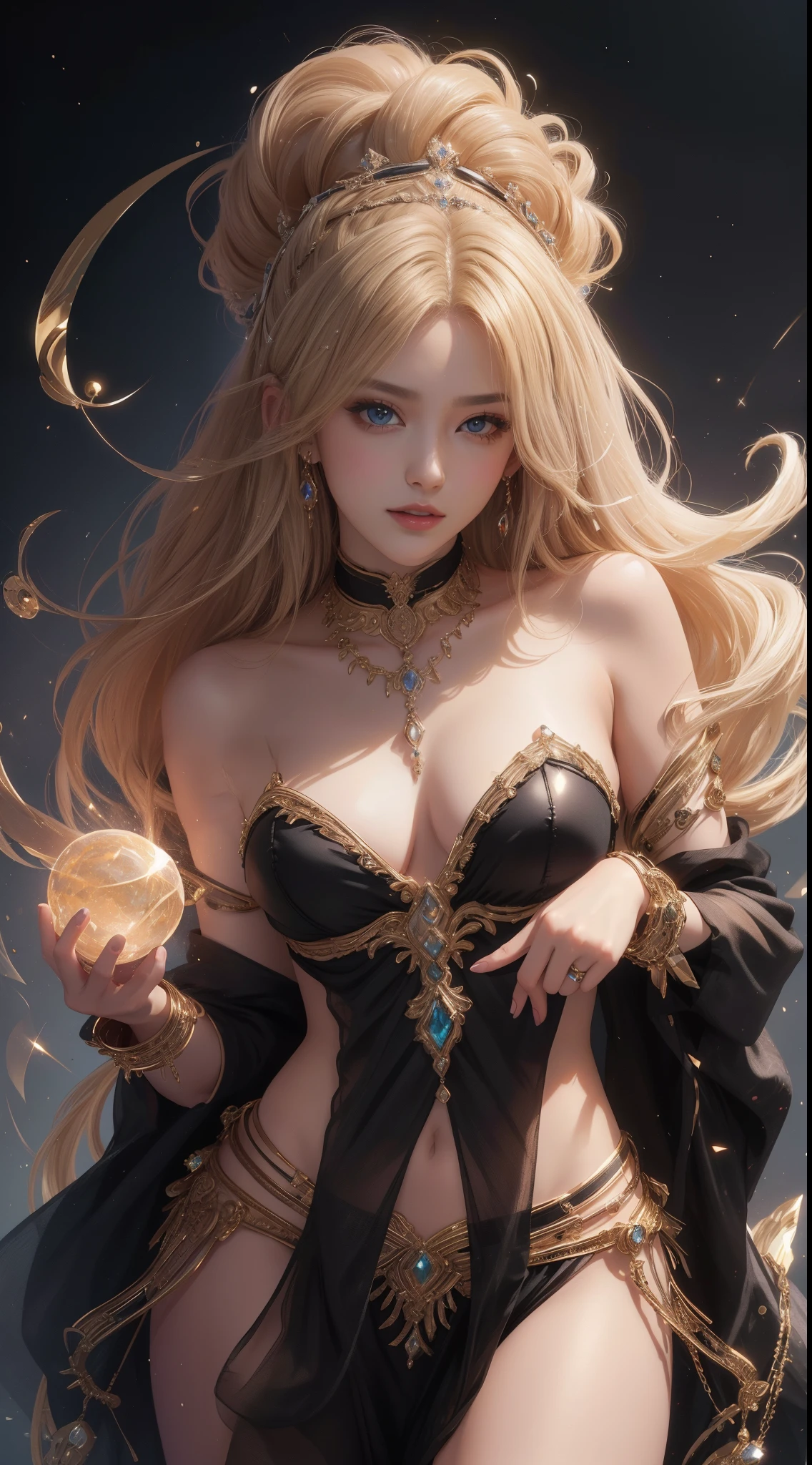 tmasterpiece,Highest image quality,Beautiful bust of noble western dance,Sophisticated black and blonde hairstyle,A dazzling array of exquisite jewelotic bikini dance wear,Ultra-detailed details,advanced。At the Pixiv Art Station,Break your own power,,The kinky is exposed,R-18G