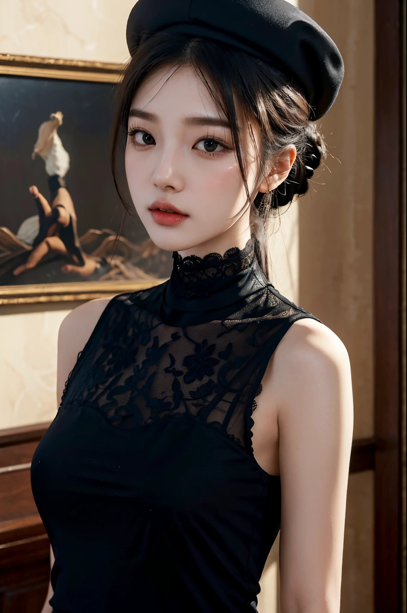 (masterpiece, Highest quality: 1.3), One girl, (Conservative dress: 1.8), Purple Chinese Dress, Black silk stockings, cyber punk，chinese garment，Future Fashion Clothing，Future Tech Clothing，Metallic clothing，(mature: 1.3), Dark purple hair, Tie your hair up, Cold Eyes, Purple eyes, hairpin, Fluttering cloak, Perfect Body Proportions, so beautiful, traditional Chinese painting, Medium Shot, Clothing ink painting style, High detail, masterpiece, Super detailed, Highest quality