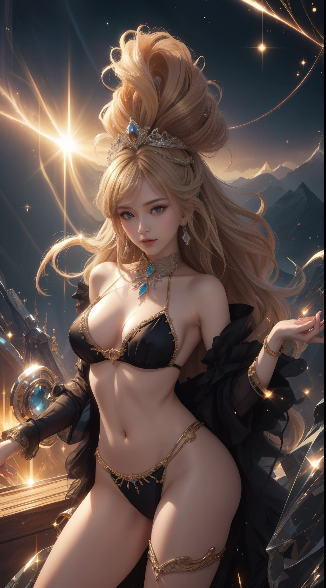 tmasterpiece,Highest image quality,Beautiful bust of noble western dance,Sophisticated black and blonde hairstyle,A dazzling array of exquisitely bejeweled bikini dance suits,Ultra-detailed details,advanced。At the Pixiv Art Station,Break your own power,,Obscenity exposed,R-18G