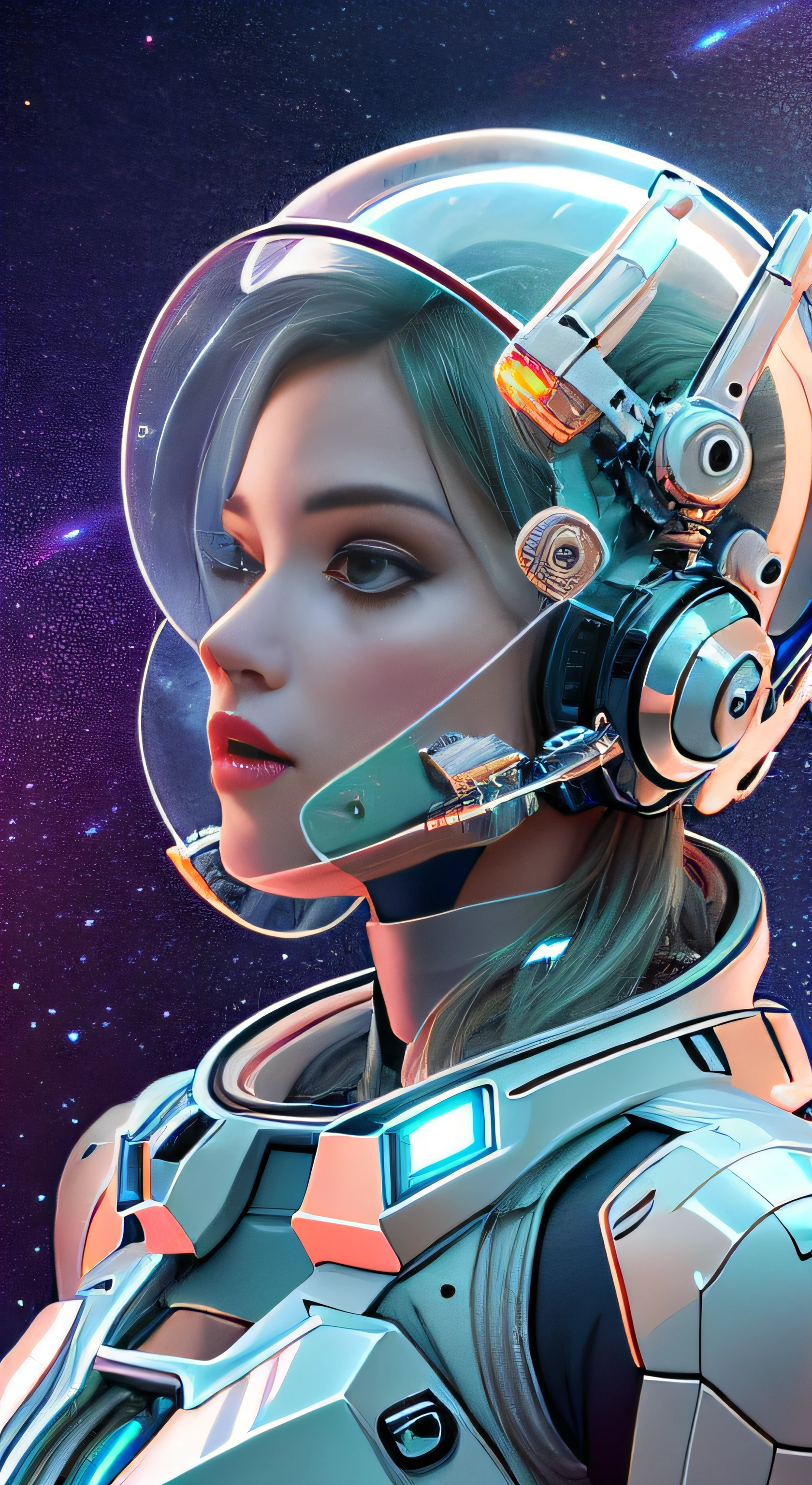 Translucent ethereal mechanical astronaut，Futuristic girl，Mechanical joint space helmet，futuristic basicodel shoot style, (extremely detaild的 CG unified 8k wallpapers), The beauty of abstract style portrait,，hyper realisitc, 8K, super detailing, Best quality at best, Award-Awarded, Anatomically correct, 16k, super detailing