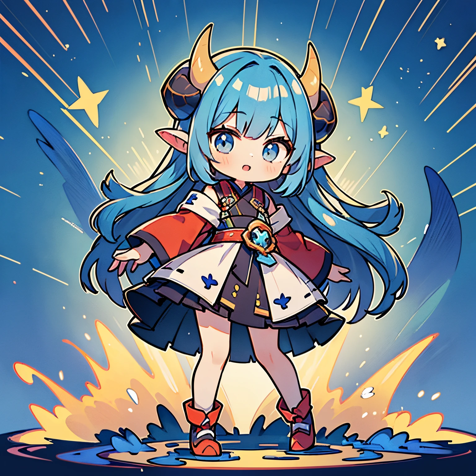 (((blue haired girl monster))),(((独奏))),(Top image quality, in 8K, masterpiece, The ultra-detailliert),(((Meltinon Star))), full body Esbian,Chibi,(((The Monster)))、(((monster background)))