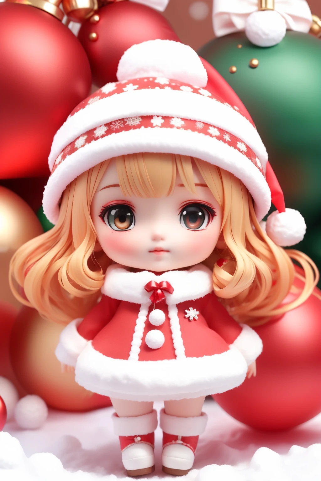 christmas:1.37.Chibi doll.((1 Sister,Santa's hat,Santa Claus clothes)),snowflower,Christmas balls,