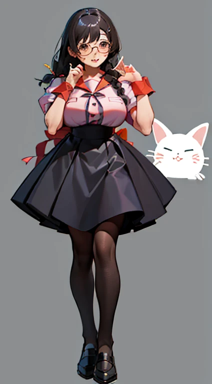 Stema Peace、hanekawa tsubasa、attack of glasses、A dark-haired、large boob、 (Black hair, Brown eyes, Round face),With ribbon, (nose blush, half opened eye),, [Full body shot]、eye glass、Head-to-toe shots、A dark-haired、Dressed as a bunny girl、、