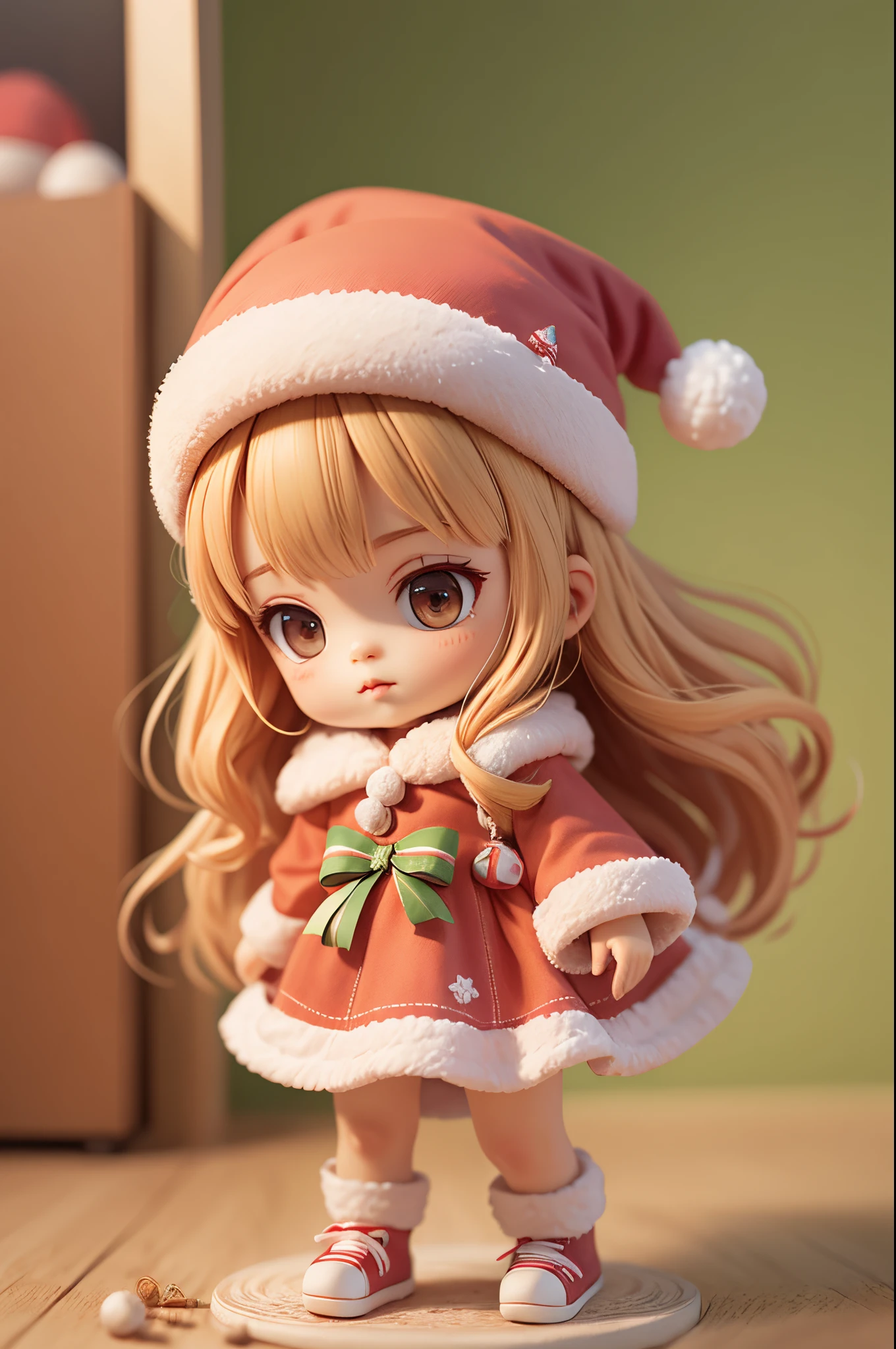 wallpaper hd，tmasterpiece.christmas：1.37,Chibi doll，（（1 Sister，Santa's hat，Santa Claus clothes）），standing on your feet