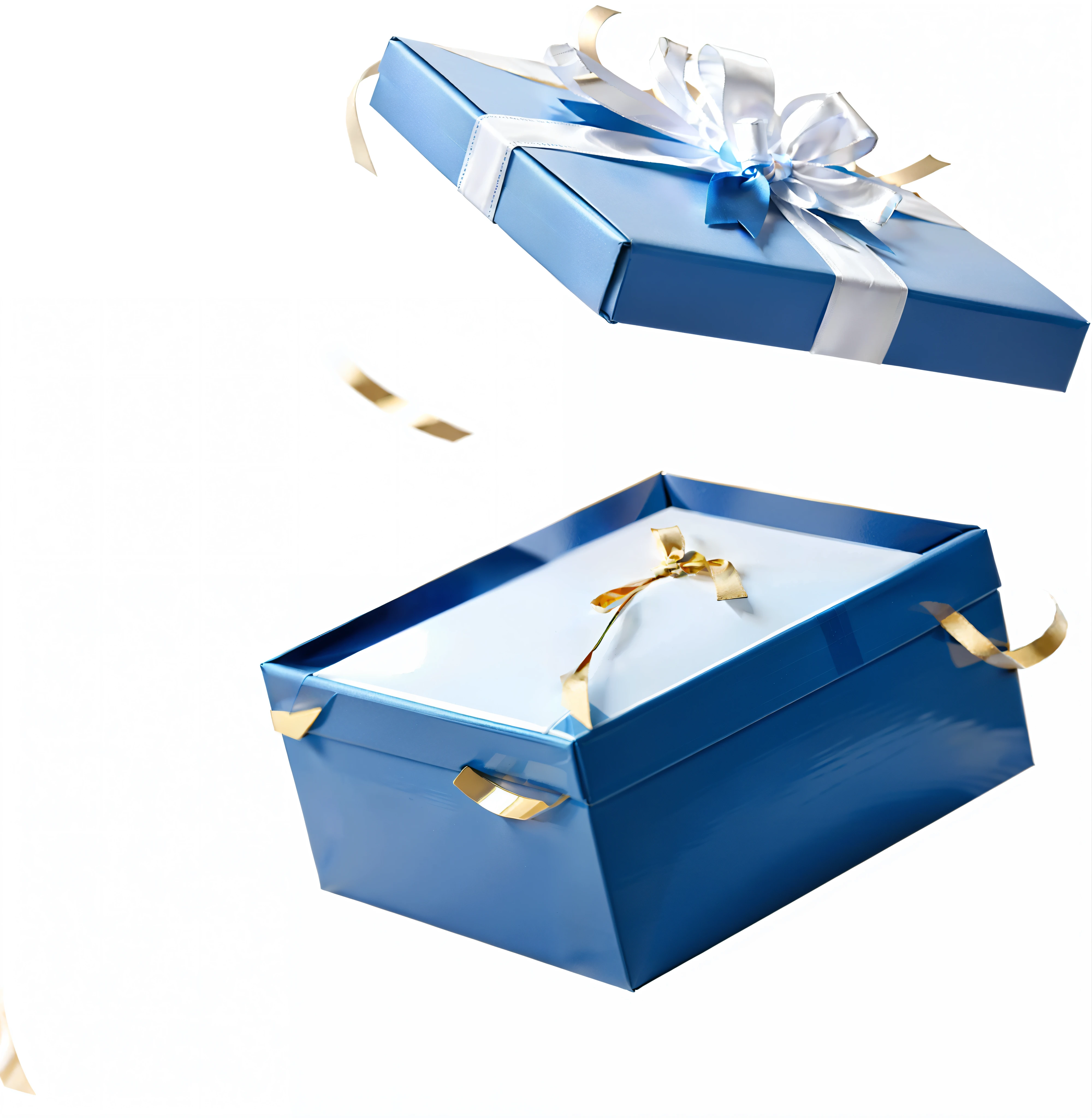 Close-up of blue gift box with white bow, gifts, incredible reality, : 5 stylish, The medium scene is, high high quality , shelter, Warm and joyful atmosphere, Surreal, Realistic depiction, gladly!, blue and ribbon, give people gifts, Shocking reality, ribbons, gifts, online, contest, Top corner, Amazon, overhead photography