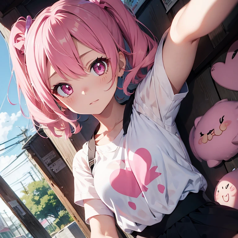 Femboy, hair pink, eyes pink, anime, cute, lollipop