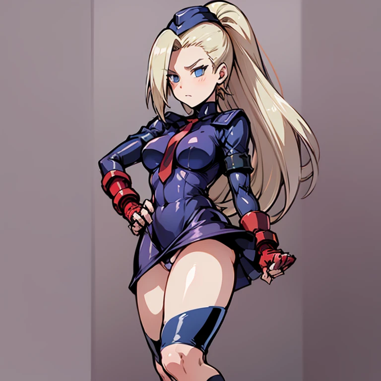 Masterpiece, Best Quality, Highly detailed, illustration, absurdres, street fighter, doll suit, shadaloo doll, dollsuit, girls, multiple girls, expressionless, blank eyes, looking at viewer, red gloves, emotionless, black latex, corrution, mind control, female combatant, full body, hypnotized, unhappy trance, full body suit, ribbed bodysuit, both arms at side, stand up straight, obey, perfect female body, extremely glossy latex, hypnosis, hypnoLora, empty eyes, Mind control device, poses, submissive_pose, Slave, hat, necktie, stand up straight, standing, standing at attention, Slave, hat, necktie, belt, extending the right arm from the shoulder into the air with a straightened hand, nazi saluting, military, military saluting, salute, latex, Agent aika, delmo uniform, black delmo uniform, pencil skirt, tights miniskirt, ribbon, ino yamanaka, naruto shippuden, blonde hair, blue eyes, ponytail,