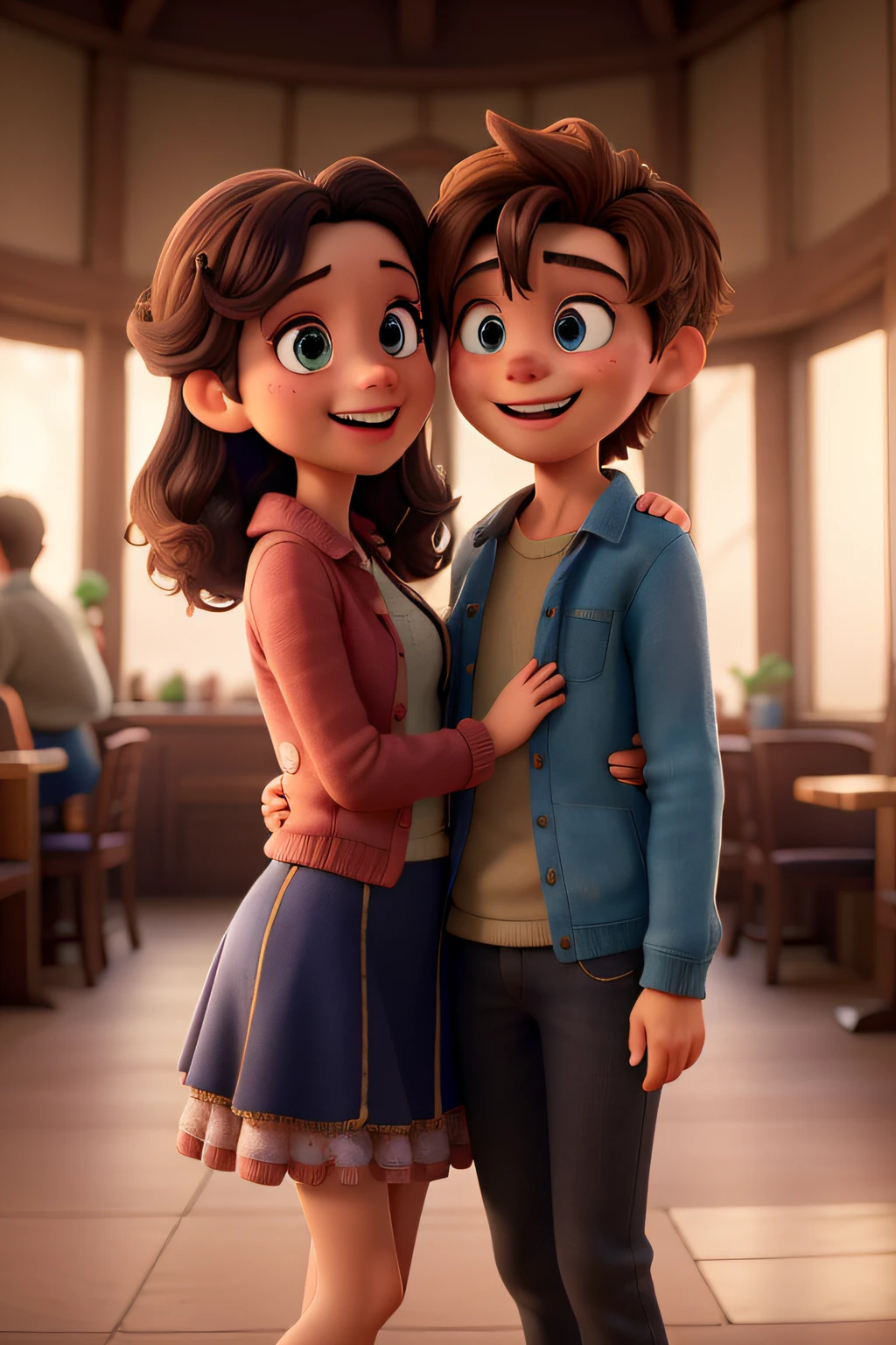 While Maya and Alex take turns exchanging stories, Their friendship blossoms. They support and inspire each other, Their eyes are bright with a shared passion for storytelling. They exchange smiles and whispers, Indulged in the magic they create together. Visitors to the café can feel the real connection between Maya and Alex, It adds an extra layer of warmth and joy to your storytelling sessions.
((Best Quality)), ((巨作)), (Detailed), perfect face
