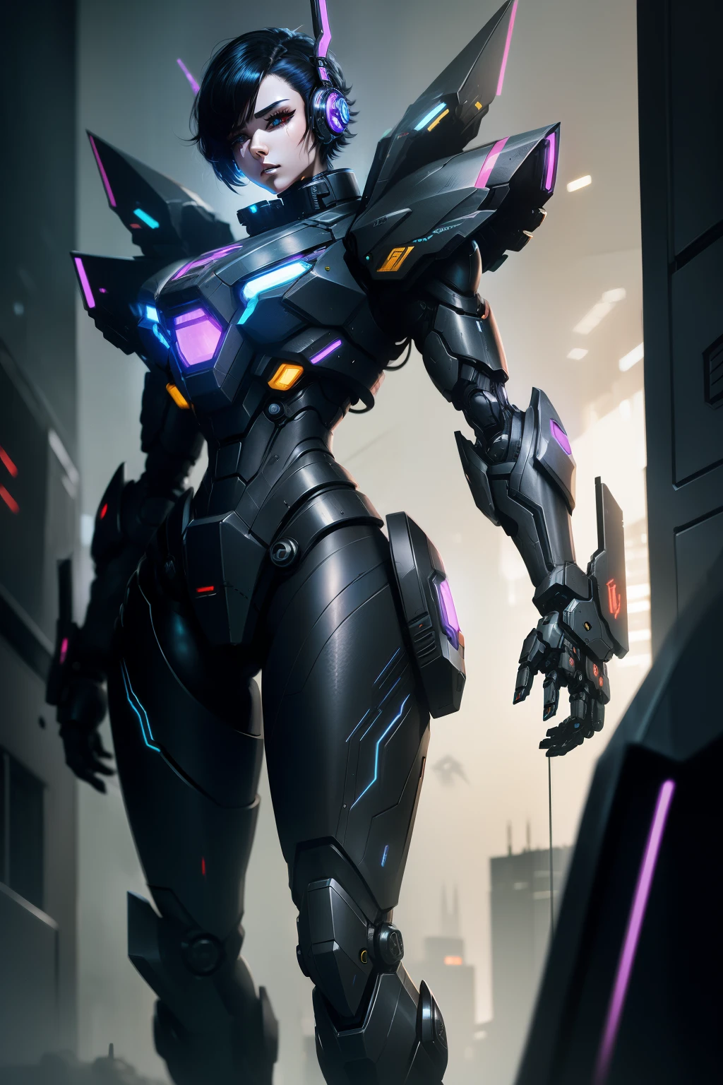 Black color mecha，cyber punk personage