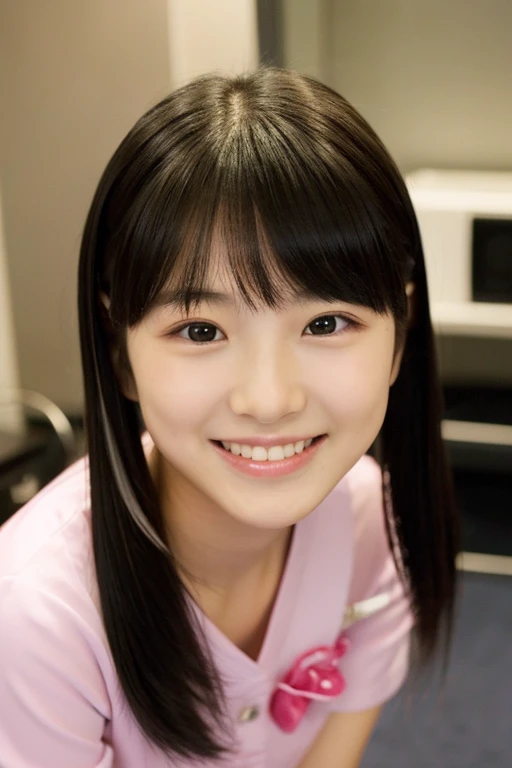 cute smiling girl in the room,Japan ,Long black hairstyle,I have a smartphone,Beautuful Women