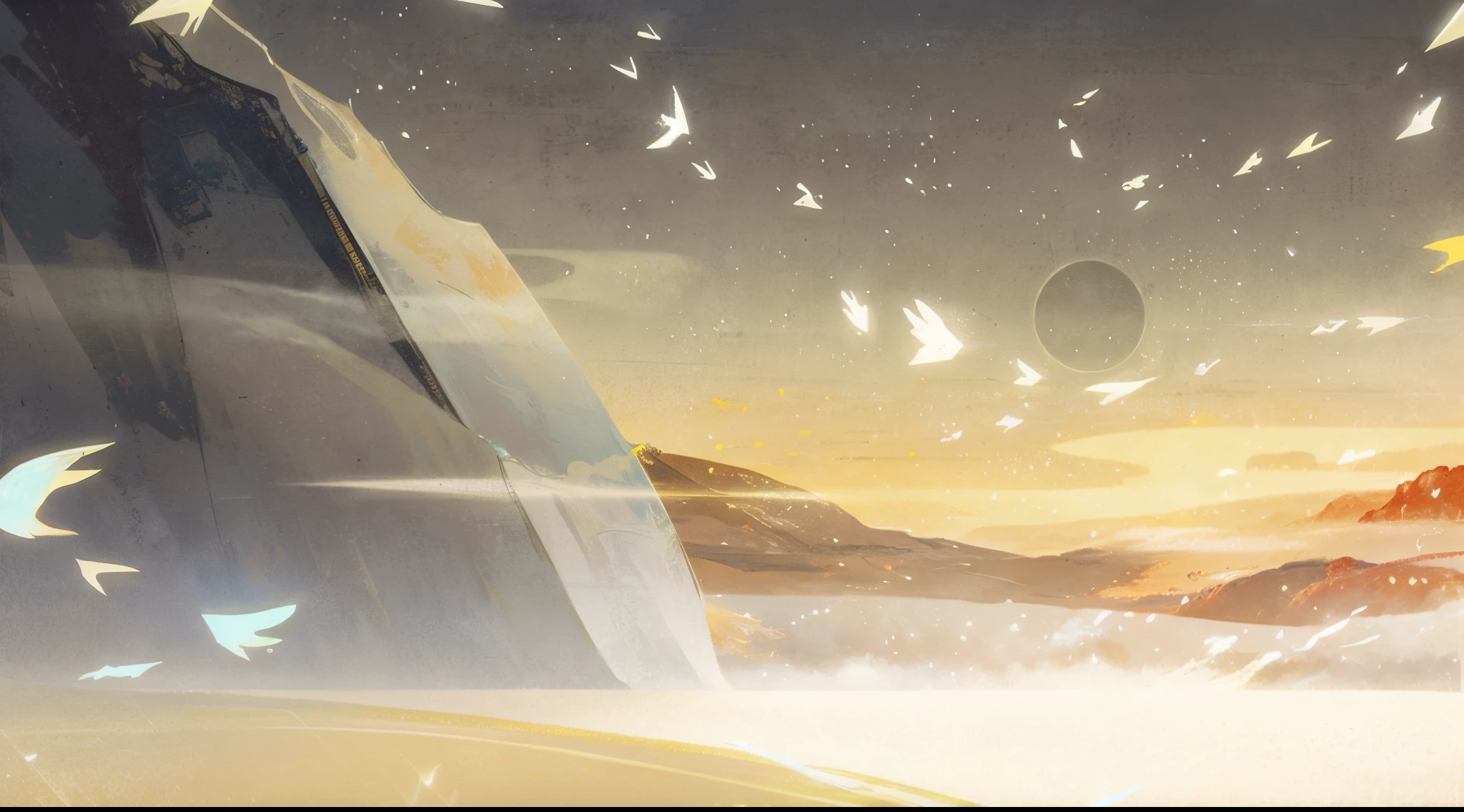 Floating painting, sparth style, inspired by sparth, Ethereal landscape, background artwork, inspired by Krenz Cushart, Concept art digital illustration, by spars, A beautiful artistic illustration, brittney lee, dreamlike digital painting, Calm post-nuclear background, a digital dreamscape, serene illustration