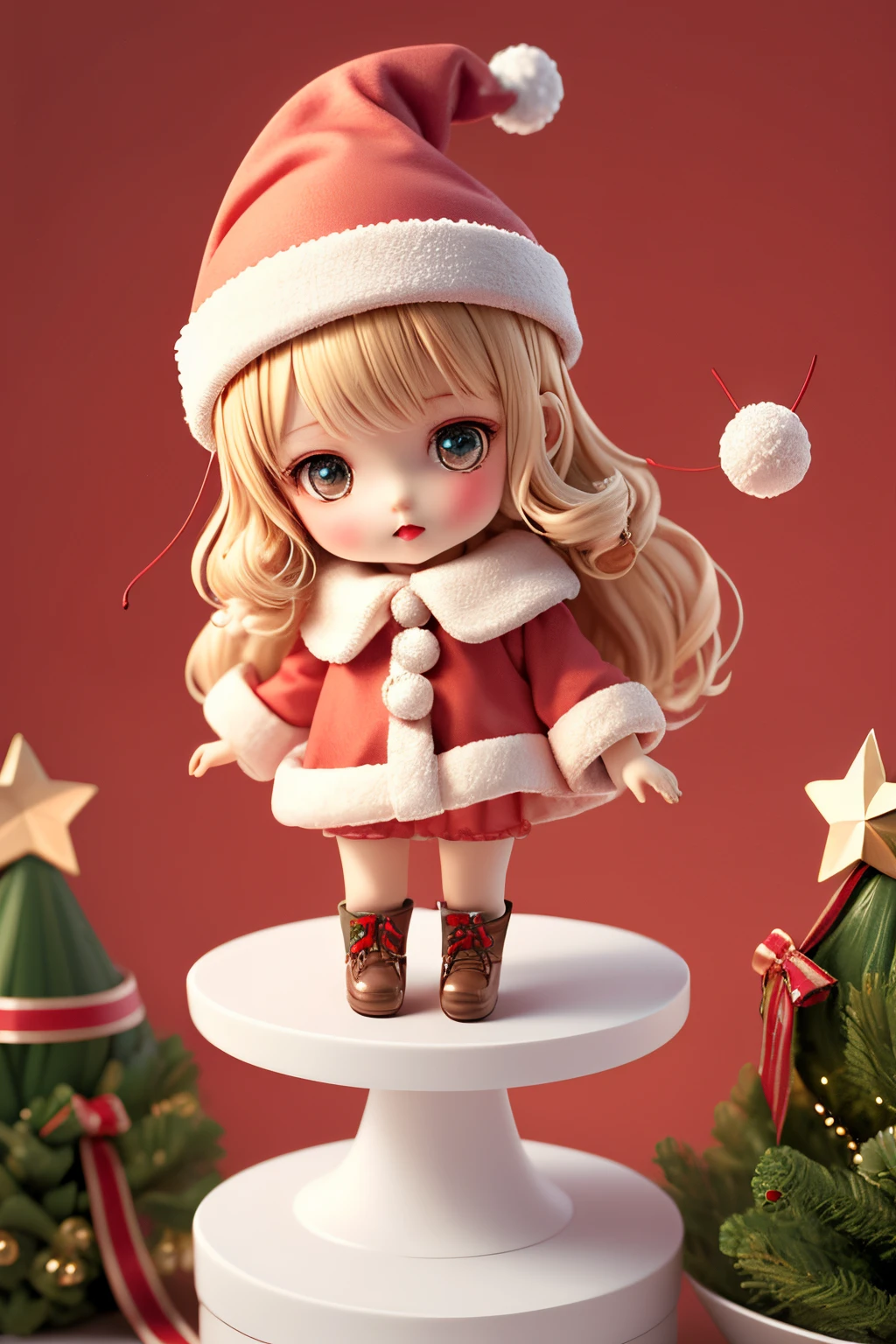 wallpaper hd，tmasterpiece.christmas：1.37,Cute chibi doll，（（（1 Sister，Santa's hat，Santa Claus clothes））），The stands up，