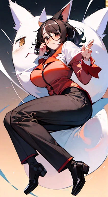 Stema Peace、hanekawa tsubasa、attack of glasses、A dark-haired、large boob、 (Black hair, Brown eyes, Round face),With ribbon, (nose blush, half opened eye),, [Full body shot]、eye glass、Head-to-toe shots、A dark-haired、bikini-armor、