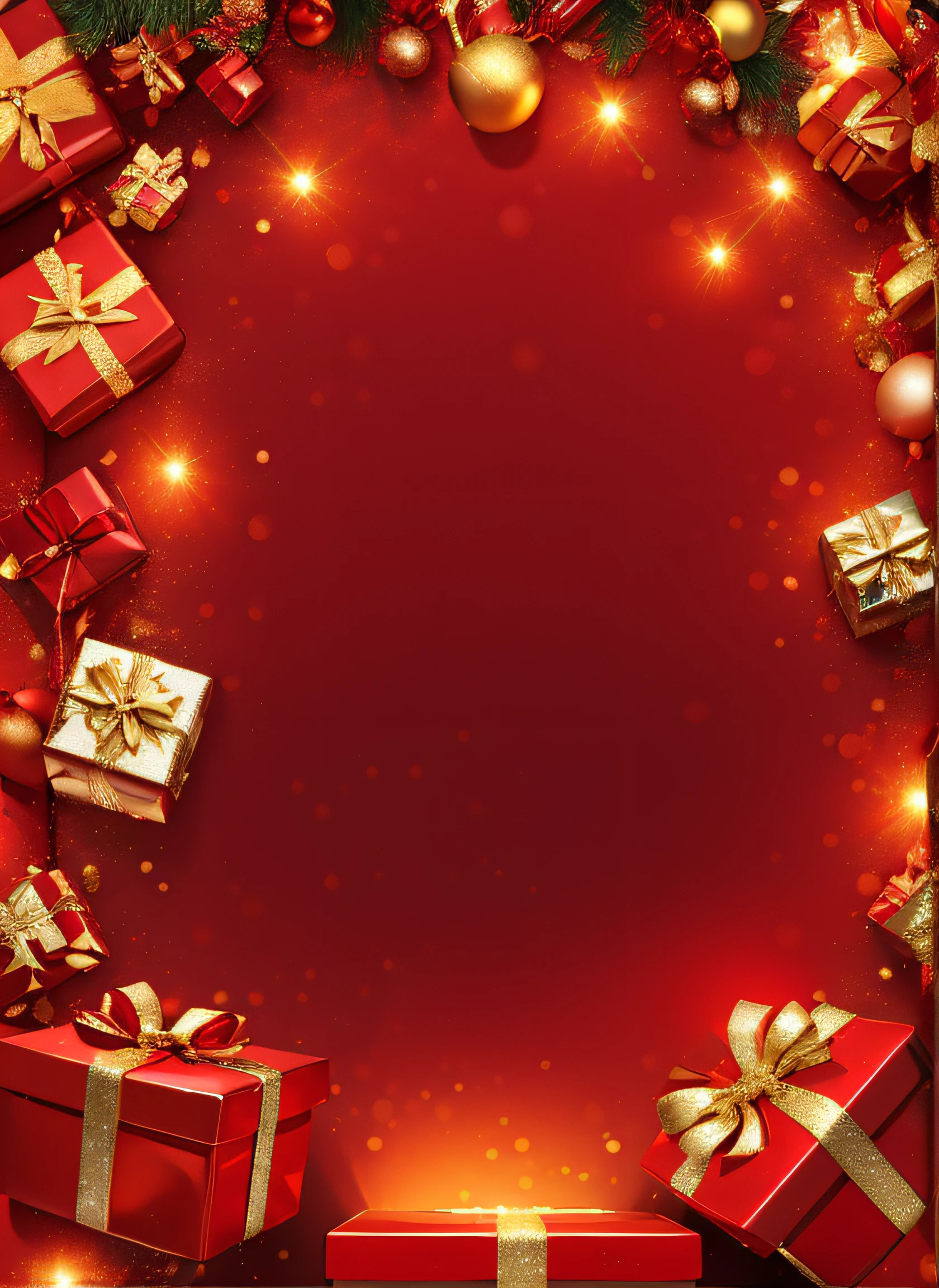 christmas background with red gift boxes and gold bows, gifts, presents, holiday season, red and golden color details, red background photorealistic, red and gold, gold and red, background artwork, on a red background, red and gold cloth, holiday, happy!!!, festive atmosphere, giving gifts to people, background image, gold, christmas night, grand!, red background