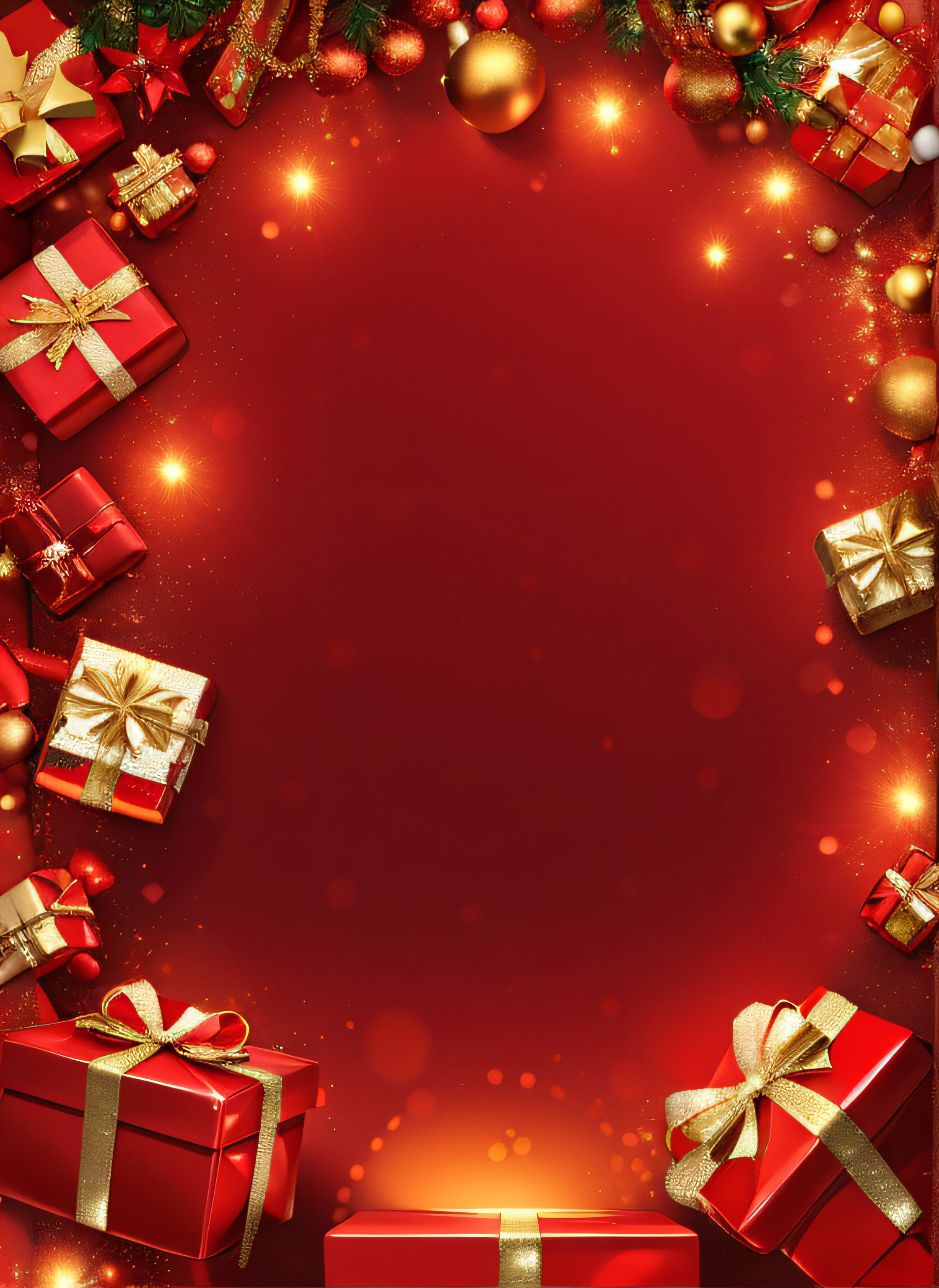 christmas background with red gift boxes and gold bows, gifts, presents, holiday season, red and golden color details, red background photorealistic, red and gold, gold and red, background artwork, on a red background, red and gold cloth, holiday, happy!!!, festive atmosphere, giving gifts to people, background image, gold, christmas night, grand!, red background