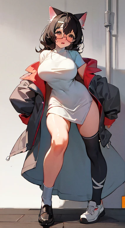  ((best quality)), ((masterpiece)), (detailed), 1girl, off-shoulder sweater, NSFW, small breasts, prominent collarbones, skinny arms, flat stomach, visible hip bones, long hair, ponytail, thick ponytail, heavy ponytail, red and white clothing, full body, whole body, body, NSFW, full body, whole body, head-to-toe NSFW 