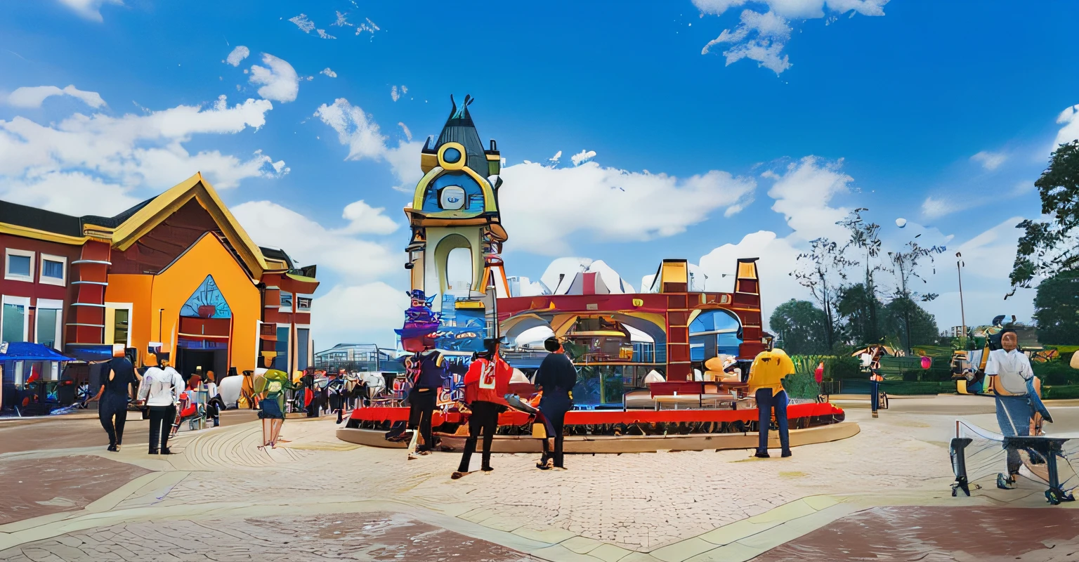 An amusement park，，crowd of，sky sky