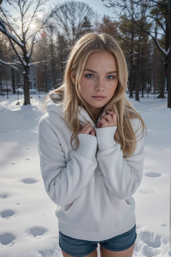 (beste-Qualit, 4K, 8K, hight resolution, Meisterwerk : 1.2), Ultra-detailliert, (Realistisch, fotoreallistisch, fotoreallistisch : 1.37) ((best quality)), ((Meisterwerk)), (Detailliert), Perfektes Gesicht, 1.1, Hochdetaillierte Gesichts- und Hautstruktur, Detaillierte Augen, symmetrische Augen, Anna Björn a 21 year old blonde swedish girl, full body pictures in cozy winter clothing, snowy stockholm background, cute makeup, cute poses, aesthetic instagram pictures