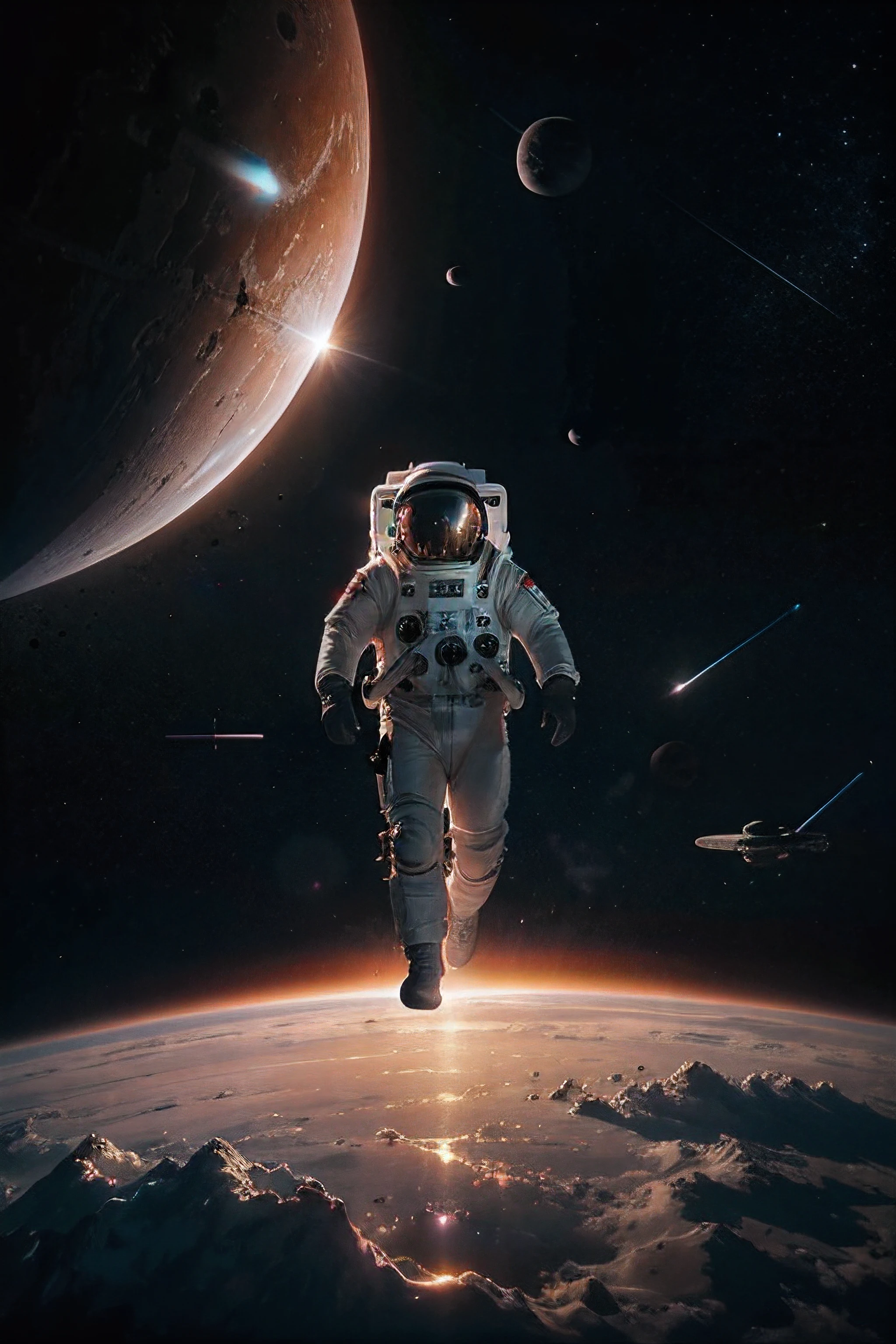 cosmonaut in outer space with red planet in the background, digital art inspired by Beeple, pexels contest winner, space art, cosmonaut lost in liminal space, cosmonaut in space, amazing space creature 4 k, an cosmonaut in space, cosmonaut walking, cosmonaut floating in space, cosmonaut floating in space