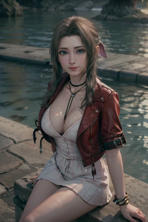 realistic, realism, photorealism, photo-realistic, high contrast, (photorealistic:1.4), 8k high definition detailed realistic, (best quality, masterpiece:1.2), NSFW, photon mapping, radiosity, physically-based rendering, best quality, highly detailed,1girl, ffalice, green eyes,sea, sky, beach, jacket, dress, cow girl pose, voluptuous, cute, smile, big breasts