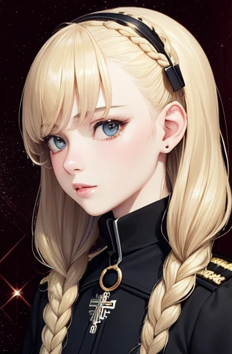 (masterpiece, top quality, best quality, official art, beautiful and aesthetic:1.2), (1girl:1.3), (fractal art:1.3), third reich nazi, ss officer ww2, blond hair, braids,