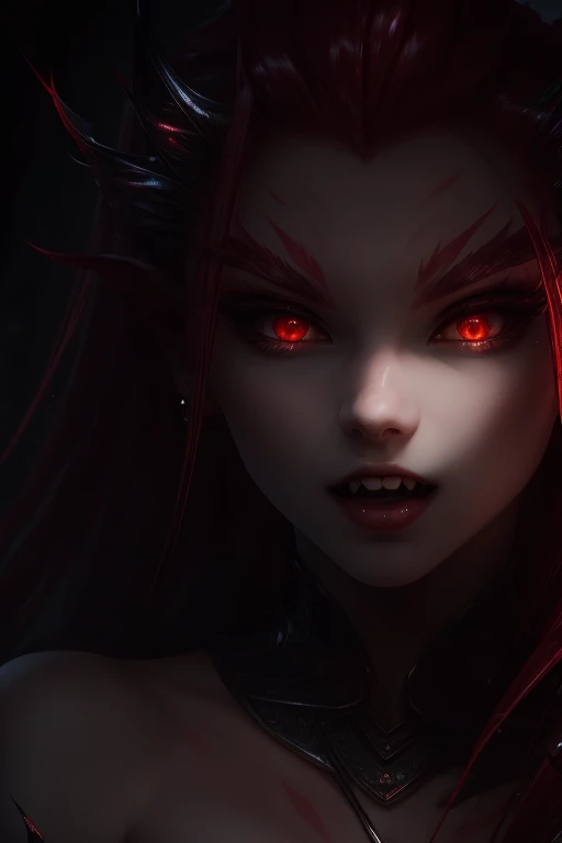 Vampire Girl , Masterpiece, ,(独奏:1.1), a perfect face, (vivid lighting:1.2),beautiful detail eyes, extremely detailed face, perfect  lighting,Masterpiece, Best Quality, 1girl, pale skin, hairlong, 20years old , red eyes, fangs, A glass of blood in his hand, Complex hairstyle, vampire fangs, open mouth, sharp teeth, vampire fangs, in full height , seductive position,