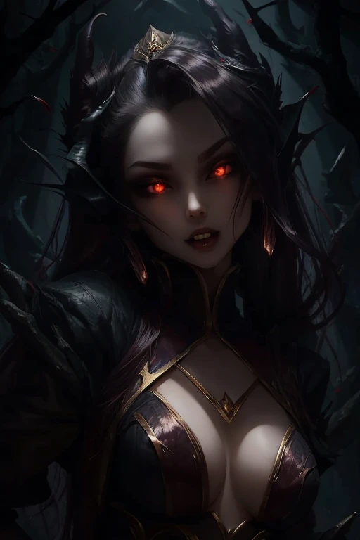 Vampire Girl , Masterpiece, ,(独奏:1.1), a perfect face, (vivid lighting:1.2),beautiful detail eyes, extremely detailed face, perfect  lighting,Masterpiece, Best Quality, 1girl, pale skin, hairlong, 20years old , red eyes, fangs, A glass of blood in his hand, Complex hairstyle, vampire fangs, open mouth, sharp teeth, vampire fangs, in full height , seductive position,