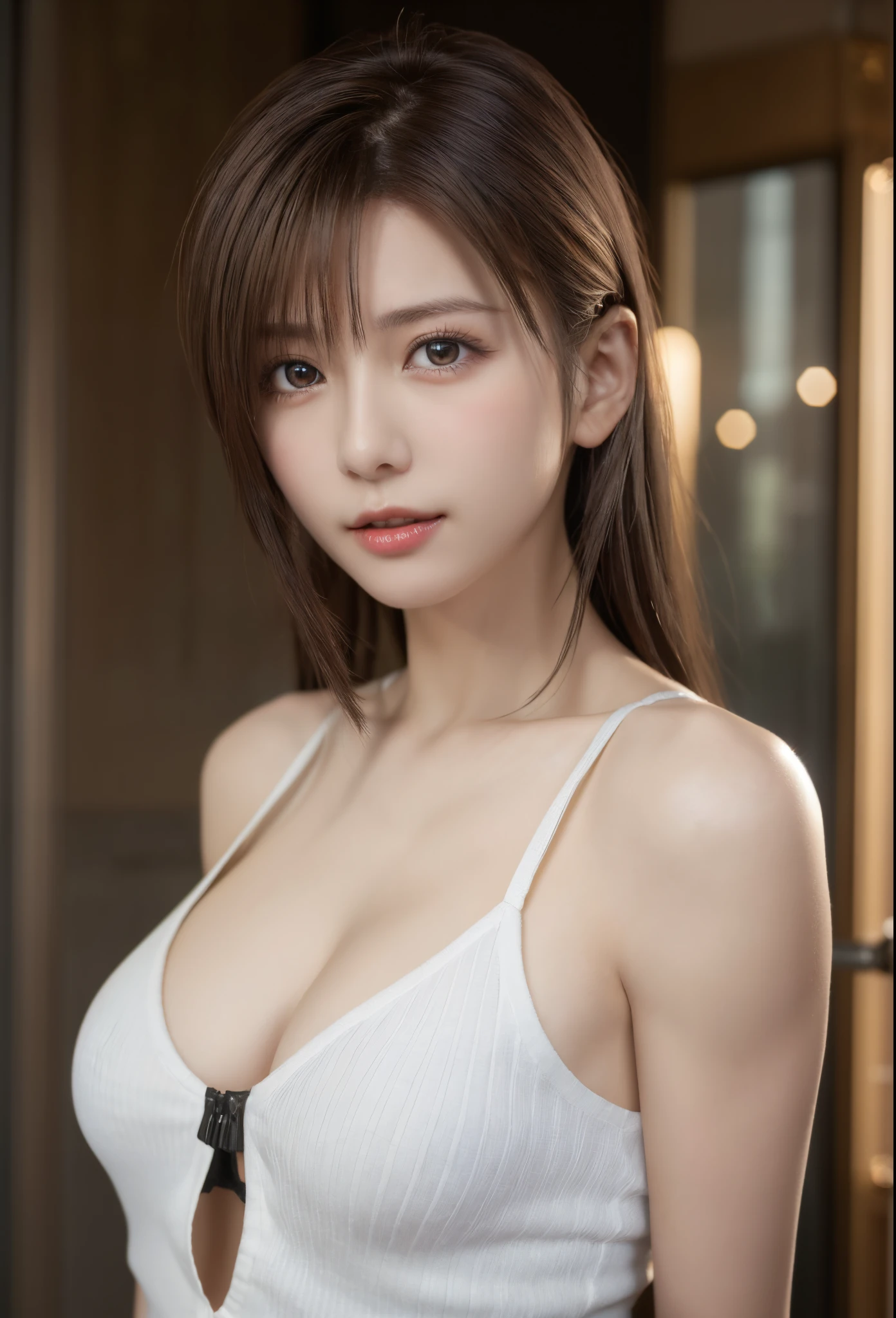 (8K, Photorealistic, Raw photo, of the highest quality: 1.3), (1girl in), Super beautiful, (Realistic face), (boyish, Silver Color Berry Shorthair), Beautiful , Glare that captivates the viewer, Beautiful expression, Beautiful breasts, (Realistic skin), Be...