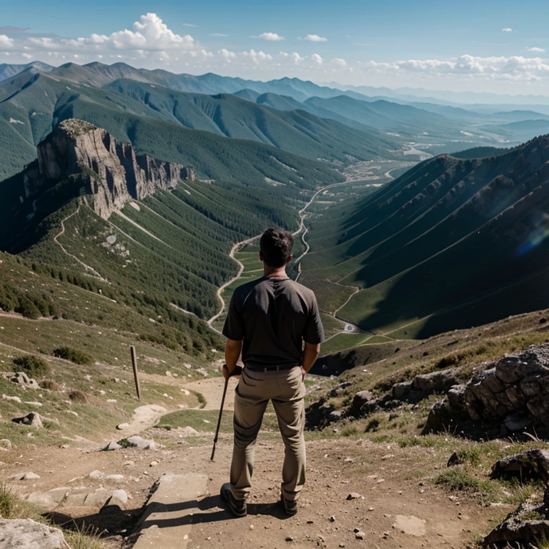 A brave man standing on a mountain