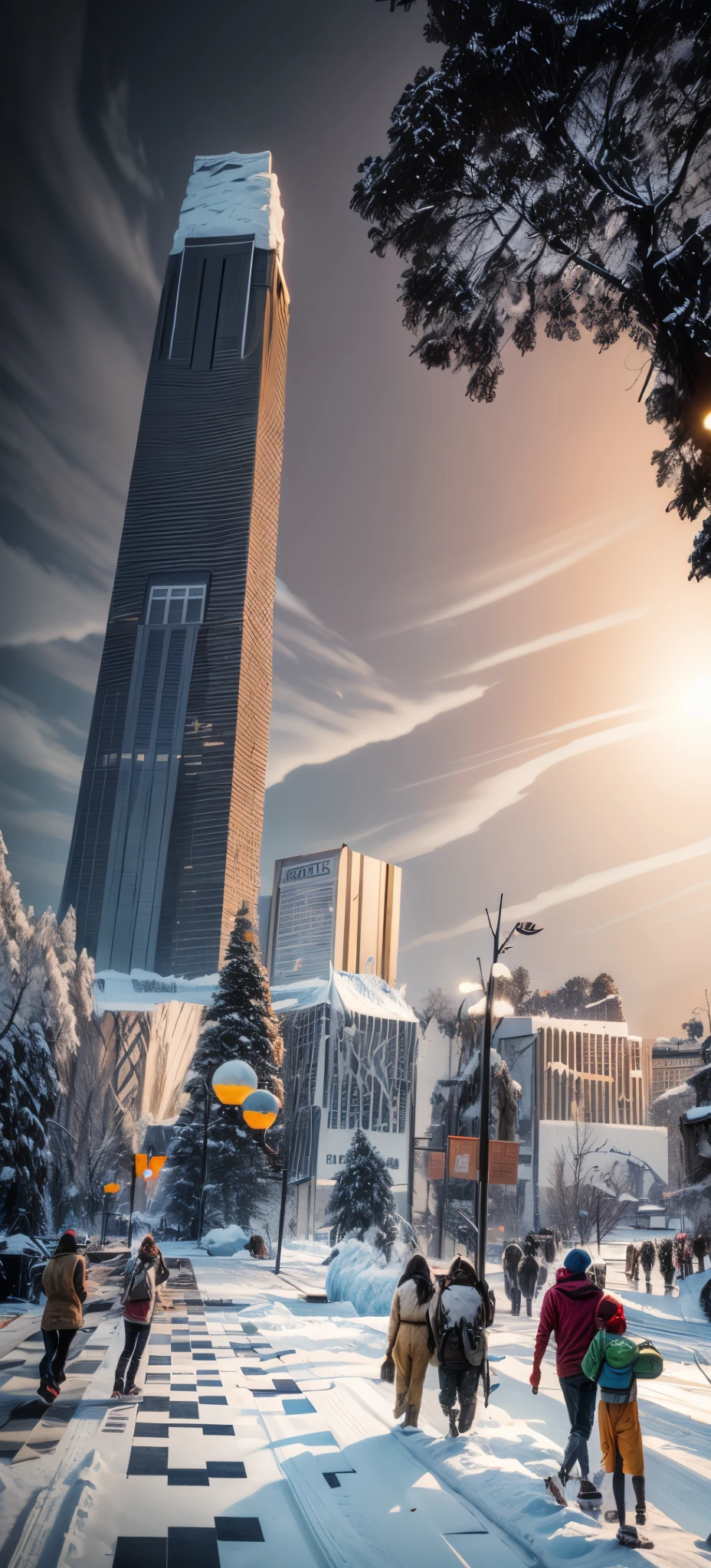 The  Age, an enchanting scene of a mammoth family trekking across a frozen tundra, snowflakes gently falling from the sky, ancient icy caves dotting the landscape, delicate icicles hanging from tree branches, evoking a sense of wonder and ancient history, Sculpture, marble material, chisel and mallet
