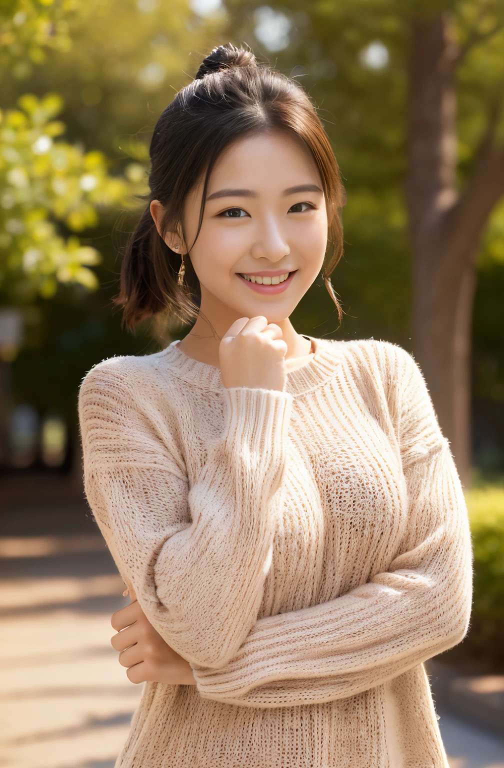 ((top-quality、in 8K、​masterpiece:1.3))、beautiful japanese female、With dimples、Wear an open-leg sweater