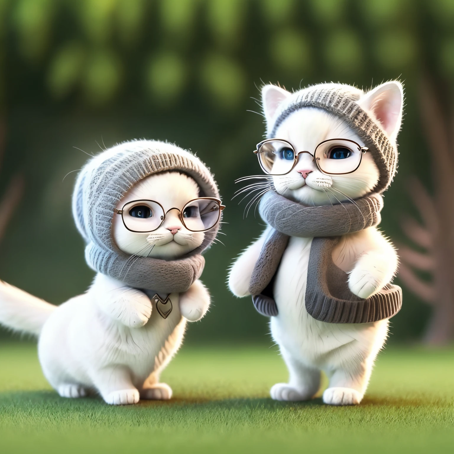 There is a cat standing on the grass holding,Wear glasses, lovely digital painting, the cat is walking, elegant cat, catss. digitial painting, adorable digital art, very beautiful cute catgirl, Cute cat, Cute and detailed digital art, The white ( catss ) girl, Check her Huawei, Cute cat photos, cat photo, wearing fashionable clothes,Cute cat standing