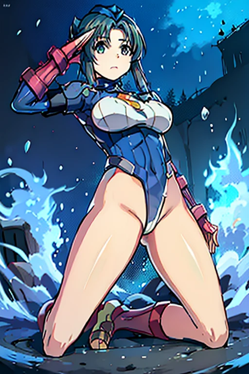 Masterpiece, Best Quality, Highly detailed, illustration, absurdres, street fighter, doll suit, shadaloo doll, agent aika, girls, multiple girls, expressionless, blank eyes, looking at viewer, red gloves, emotionless, black latex, corrution, mind control, female combatant, full body, hypnotized, unhappy trance, full body suit, leotard, perfect female body, extremely glossy latex, Delmo Uniform, belt, hypnosis, hypnoLora, empty eyes, Mind control device, thigh high, kneeling, poses, submissive_pose, visor, sitting, sitting at attention, kneeling at attention, Slave, full tight leg, hat, ribbed bodysuit, red bodysuit, nazi saluting, military, military saluting, salute, Atuy, Utawarerumono, blue eyes, green hair