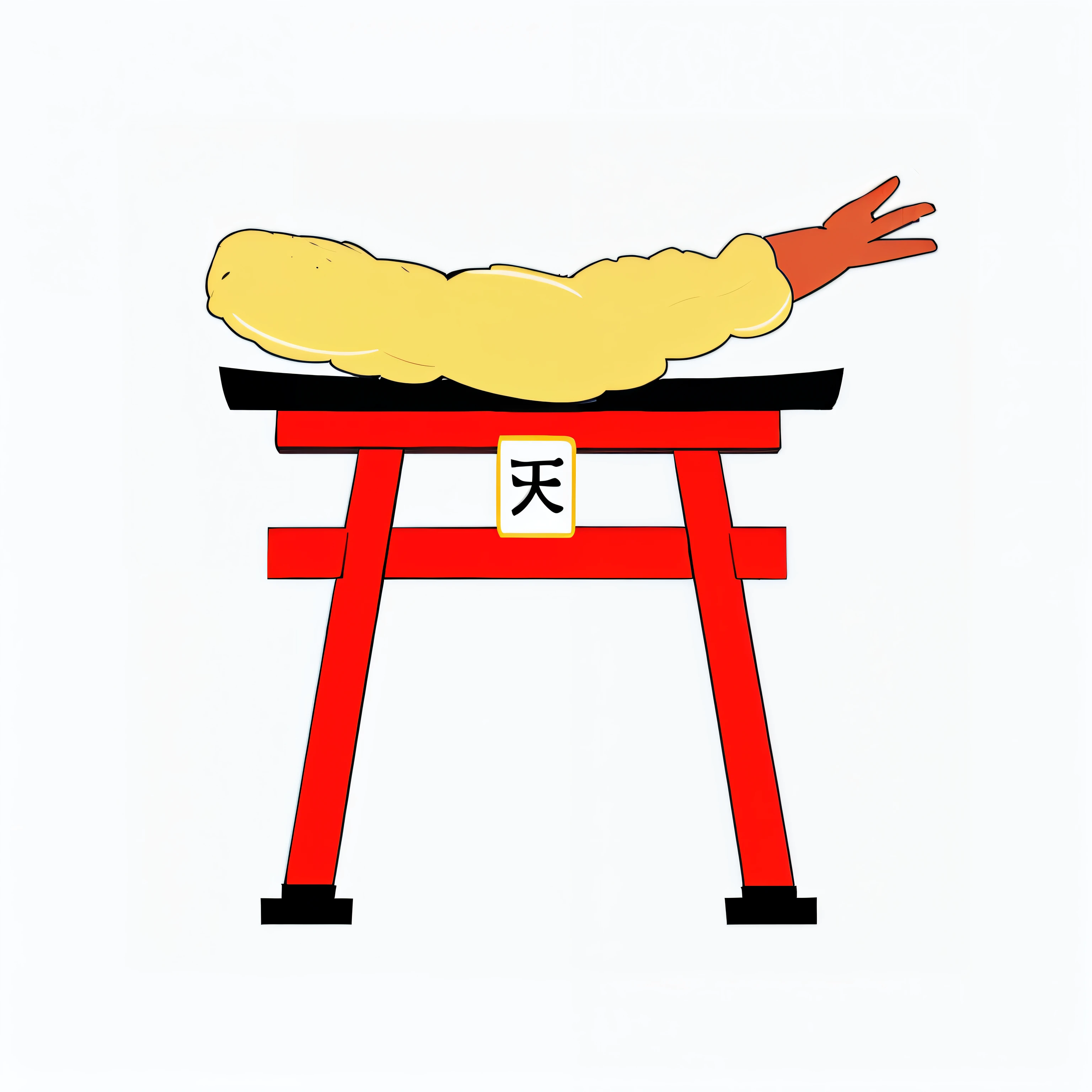 There is a person lying on the table holding a sign.., sumo japanese, sumo wrestler, hotei is on the table, french fries as arms, inspired by Torii Kiyomasu, japanese mascot, an exhausted deity, shintoism, 2 arms and 2 legs, inspired by Torii Kiyomasu II, Two arms and legs