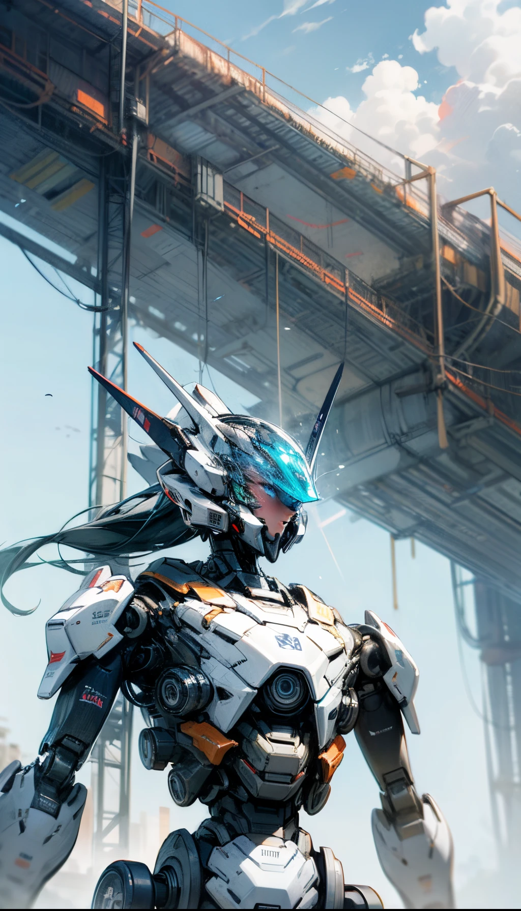 ((The height of the robot is 5 feet)), A futuristic city in 2222 ((where robots and humans walk hand in hand)), blue sky and white clouds, Best quality, masterpiece, ultra high res, --auto --s2