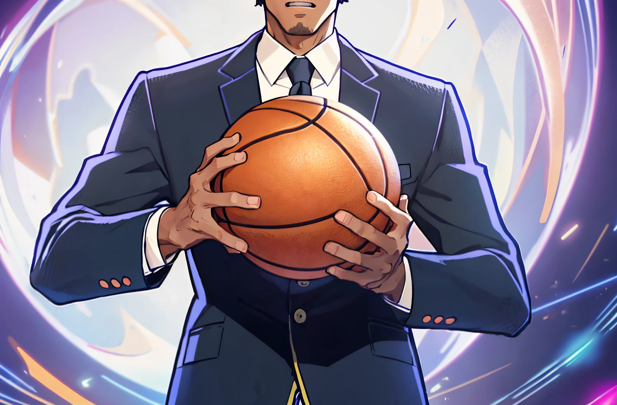 Character holding basketball in front of circular background, dribble contest winner, dribble popular, dribbble, official fan art, professional sports style, trending on dribbble, scence of slam dunk, Slam Dunk, Basketball starts now, dribbble, Holding a ball, Official character illustrations, the ultra-detailed!, Very detailed official artwork, offcial art