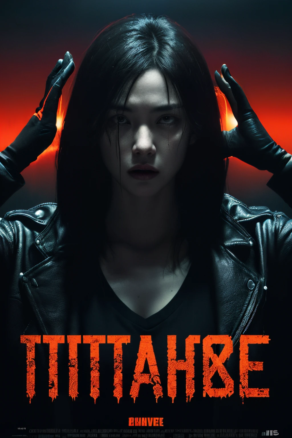((((Dramatic))), (((grittiness))), (((Intense))) The movie poster features a young woman as the central character。She stands confidently in the center of the poster,Wear horror clothing,with a determined expression on her face。The background is dark and gritty,There is a sense of danger and a strong feeling。Adds to the overall drama and excitement,Dotted with bright colorake the poster dynamic and visually striking,tachi-e (Magazines:1.3), (Cover-style:1.3), Fashionab, woman, vibrant, Outfit, posing on a, Front,rich colourful,dyna,Background with,Chinese elements,self-assured,Expressing the,halter,statement,Attachment,A majestic,coil,Runt,Touching pubic area,Scenes,text,Cover of a,boldness,attention-grabbing,Dark Room theme poster